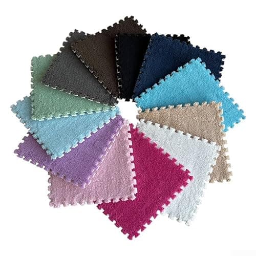 Image of 10 Pack Interlocking Foam Floor Tiles - Plush Splicing Carpet Mats For Easy To - Soft Play Mat For Kids Room/Gym - 30X30cm Flannel For Surface With For Edge Binding(Dark Blue)