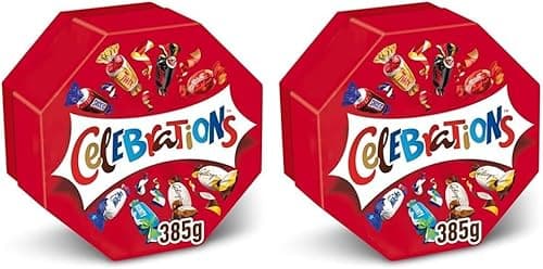 Image of Celebrations Milk Chocolate Gift Box of Mini Chocolates & Biscuit Bars Centerpiece (Maltesers, Galaxy, Snickers & More), 385g (Pack of 2)