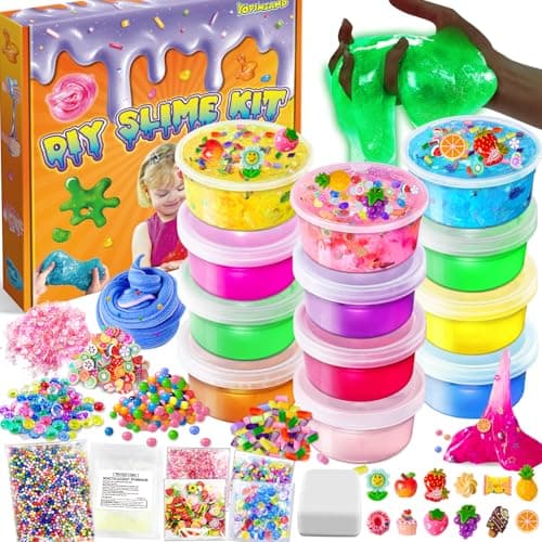 Image of 12 Cups DIY Slime Kit, Slime Making Kit for Girls, Glow in The Dark, Crystal Clear Slime with Add-ins, Foam Balls, Charms, Party Favors Gift Toys for Kids 3-12