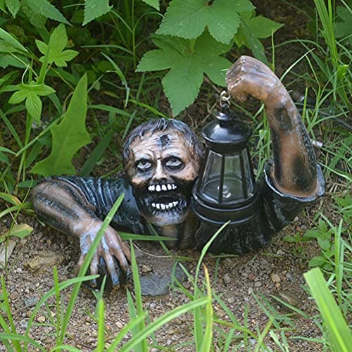 Image of Halloween Zombie with Led Lantern Resin Zombie Garden Statues Horror Movie Garden Gnomes Statue for Outdoor Garden Patio Yard Lawn