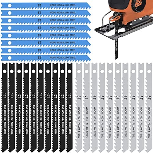 Image of 25 Piece Assorted U Shank Jigsaw Blade Set 6T 8T 10T, Made with HCS, Assorted Blades for Wood Plastic and Metal Cutting, Fit Most U Shape Shank Jigsaws