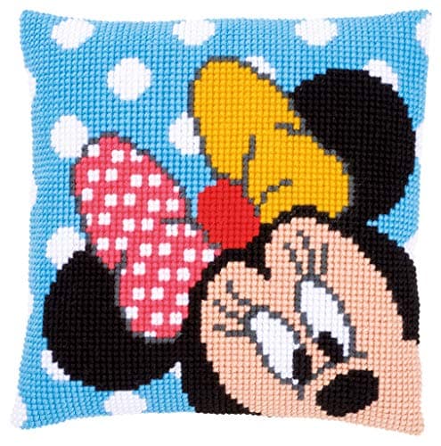 Image of Vervaco Minnie Peek-a-Boo Cushion Cross Stitch Kit, Multi-Colour