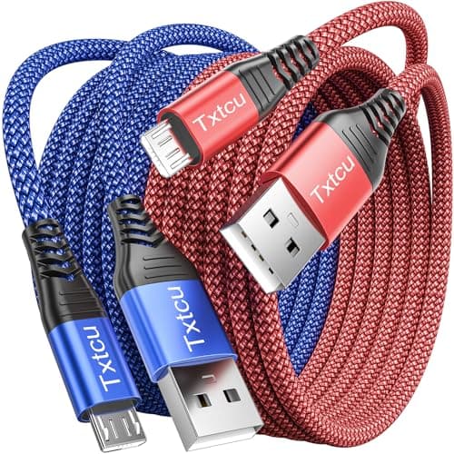 Image of Txtcu Micro USB Cable [2Pack 3m], Long Charger Android Braided PS4 Controller Charging Compatible for Samsung Galaxy S7/S5/J3/J5/J7,Huawei,HTC,LG,PS4,Kindle,Xbox,Nexus,Nokia, Red/Blue