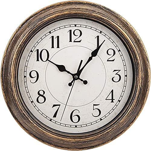Image of WUWEOT 12-Inch Retro Wall Clock, Vintage Round Decorative Wall Clock, Silent Non-Ticking, Battery Operated Movement, Easy to Read, Decorative for Home/Living Room/Bedroom/Kitchen/Office, Antique Gold