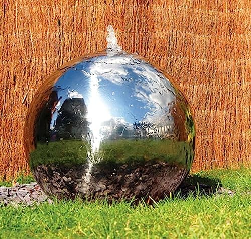 Image of Primrose 50cm Silver Polished Stainless Steel Sphere Modern Water Feature Fountain LED Lights