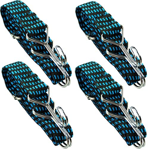 Image of Adjustable Flat Bungee Cords with Hooks, Bungee Straps with Anti-Rust Metal Buckle for Bike Mountain Luggage Rope Latex Heavy Duty Straps Elastic (4 Pack 1M Blue)