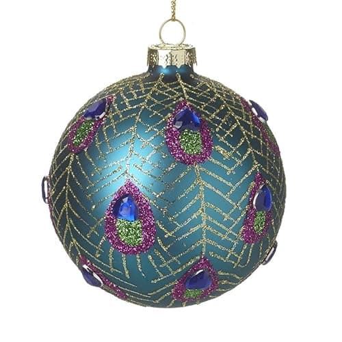 Image of Heaven Sends Blue Peacock Design Glass Christmas Bauble Decoration, 10 cm