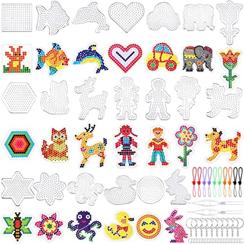 Image of 20 Pieces 5mm Fuse Beads Pegboards Clear Animal Shape Plastic Pegboards Craft Tray with 20 Pieces Colorful Cards for Kids DIY Craft Beads