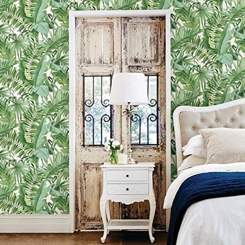 Image of Tropical Leaf Wallpaper Palm Tree White Green A Street Prints Paste Th