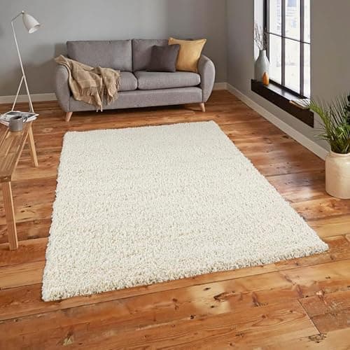 Image of Everest 5cm shaggy Rugs for living room thick pile modern rugs for bedroom, kitchen, hallway, runner, kids' room, small to Large fluffy carpet, Cream 120x170cm