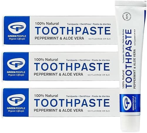 Image of Green People Peppermint and Aloe Vera Toothpaste Bundle - Organic, Fluoride Free & SLS Free - for Sensitive Gums, 3X 50ml