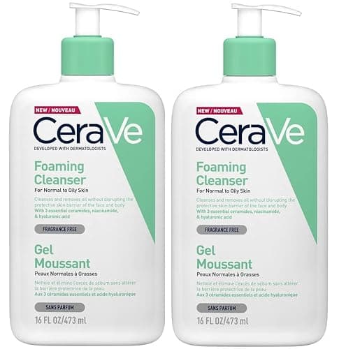 Image of Cerave Foaming Cleanser Duo Pack – With Hyaluronic Acid, Niacinamide & 3 Essential Ceramides – Daily Face Wash for Normal to Oily Skin 473ml x 2