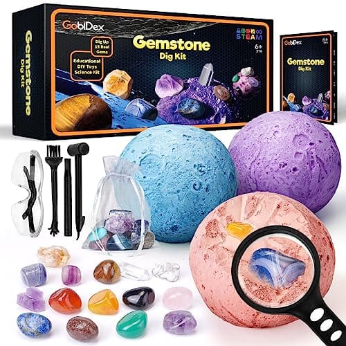 Image of Mega Gemstones Dig Kit - Dig Up 15 Real Gems and Crystals, Geology Educational Excavation Kit for Boys and Girls Ages 6+, Science Digging Set with Crystals, Rocks, and Stones