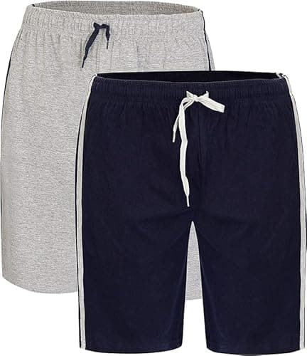 Image of 2 Pack Men's Lounge Wear Shorts Super Soft Comfy Cotton Nightwear Pyjama Bottoms (Navy/Grey, L)