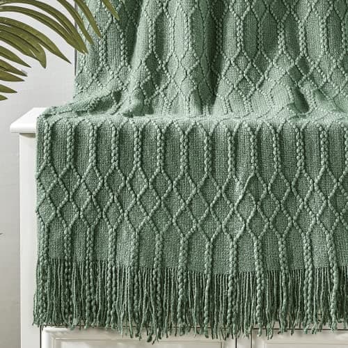 Image of KASYLAN 100% Acrylic Knitted Throw Blanket Textured Solid Soft Decorative Throw for Sofa, Couch, Bed,127x152cm,Green