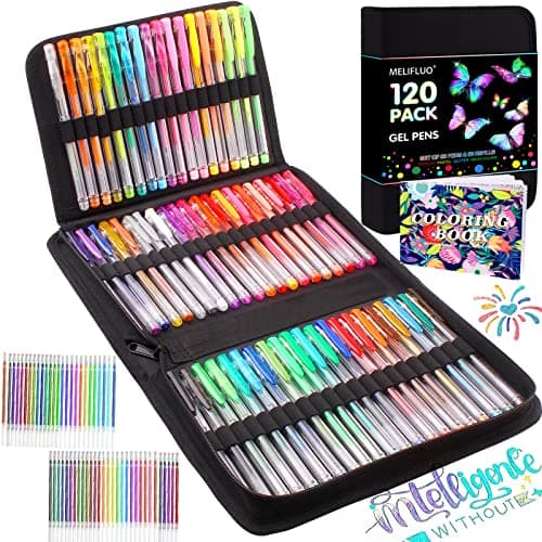 Image of Melifluo 120 Pack Glitter Gel Pens 60 Gel Pens for Colouring with 60 Refills in Zipper Case for Adult Colouring and Drawing Writing