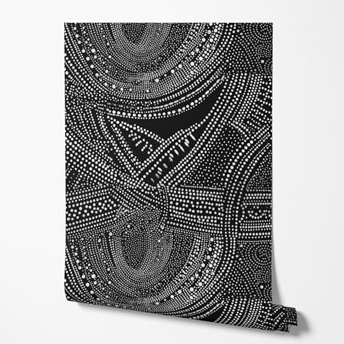 Image of GP TONER Non-Woven Wallpaper Black White Dotted Abstract Circles Lines Wave Illusion Modern Geometric Design Bold Contrast Contemporary wall Decor Living Room Bedroom Office UV-Resistant Wallpaper