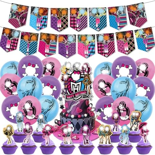 Image of 32PCS Monster H Party Balloon Decorations,Monster Theme Party Decorations Set Birthday Decorations Monster Balloons Happy Birthday Banner, Monster Cake Topper for Kids Monster Theme Birthday Party
