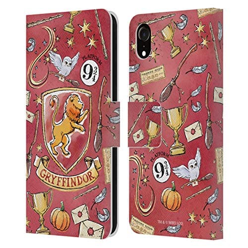 Image of Head Case Designs Officially Licensed Harry Potter Gryffindor Pattern Deathly Hallows XIII Leather Book Wallet Case Cover Compatible With Apple iPhone XR