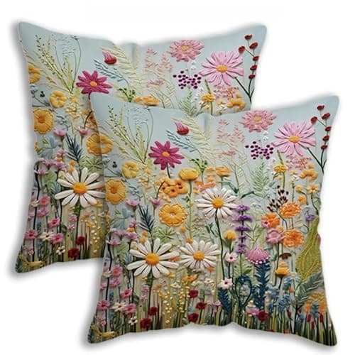 Image of PVOODIRE 45x45 cm Floral Cushion Covers 2 Pack Short Plush - No Pillow Insert Decorative Covers for Bedroom Balcony Sofa Gifts for New Home