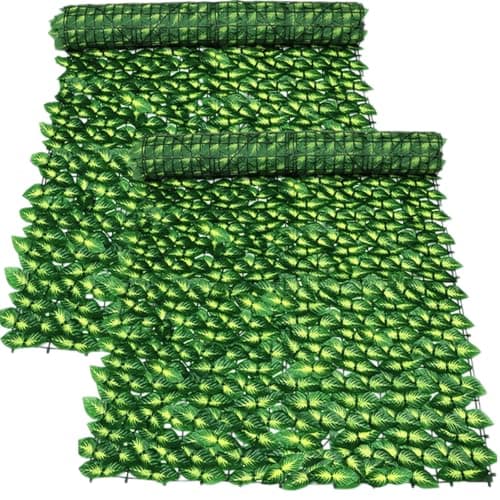 Image of Decorative Artificial Ivy Fence Screening,0.5m x 6m (2pcs-0.5x3m) Garden Fence Faux Leaf Hedge,Privacy Fencing Ivy Screen Panel,Leaf Trellis for Decking Wall Balcony Indoor Outdoor-Green Perilla Leaf