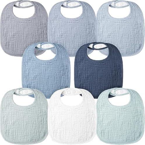 Image of bearmoss Muslin Baby Dribble Bibs 100% Cotton Baby Bandana Square Drool Bibs for Unisex Baby Girls Boys Toddlers Drooling and Teething (Mint Iceberg)