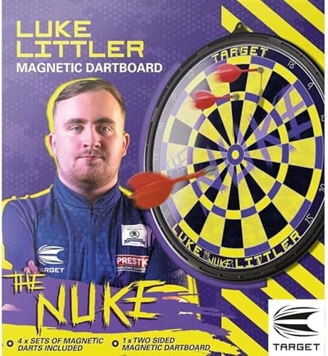 Image of RHMM Target Luke Littler The Nuke Magnetic Dartboard Set, Double-Sided, 12 Magnetic Darts Included for Children and Adults Dartboard.