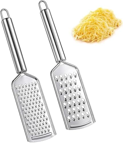 Image of 2PCS Kitchen Stainless Steel Cheese Grater with Handle, Durable Handheld Food Grater for Cheese, Chocolate, Carrot, Ginger, Coconut, Nuts