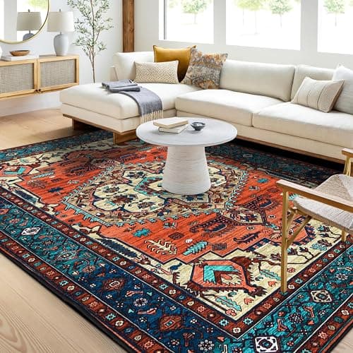 Image of Guchuang Bedding Vintage Rugs Living Room Extra Large 200x280cm Area Rugs Terracotta Boho Rug Non Slip Carpet Traditional Oriental Rugs Short Pile for Dining Room Kitchen