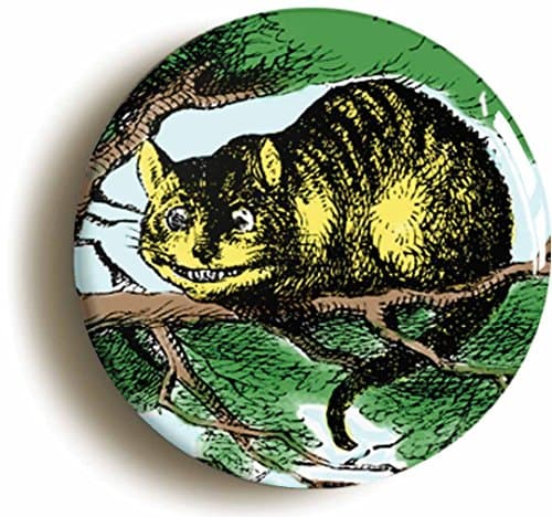 Image of ALICE IN WONDERLAND CHESHIRE CAT BADGE BUTTON PIN (1inch/25mm diameter) LEWIS CARROLL ILLUSTRATION