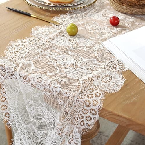 Image of BSITSSS 2 PCS Table Runners, White Lace Table Runner 36 x 300 cm, Tables Decor Table Cloth for Wedding Bridal Baby Shower Kitchen Dining Holiday Party Decoration