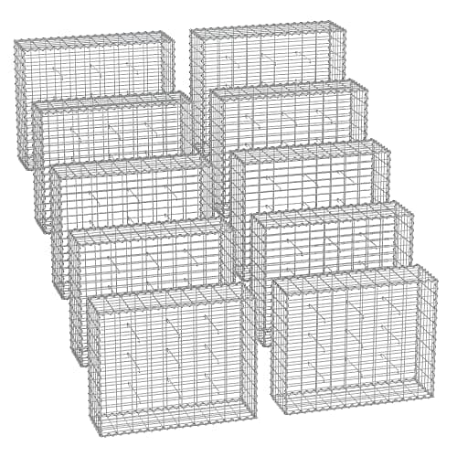 Image of SONGMICS Gabion Baskets, Metal Gabion Cages with 5 x 10 cm Mesh for Stones, Galvanised, Garden Decor Wall Partition, 100 x 80 x 30 cm, Set of 10, Silver GGB083V1