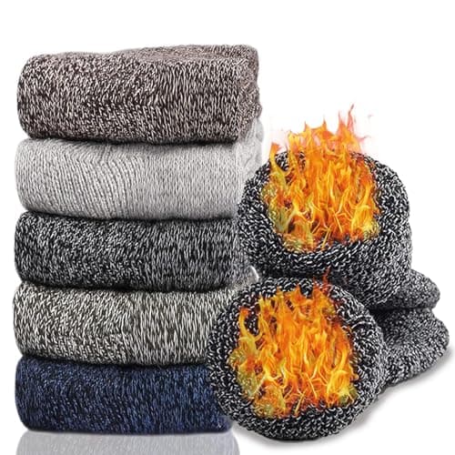 Image of Hocerlu 5 Pairs Thermal Socks for Women and Men, Thick Winter Wool Warm Socks Cosy Boot Socks for Unisex, Size UK 4-8