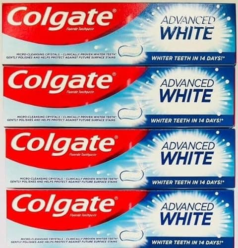 Image of 4 Pack Bundle - Colgate Advanced White Fluoride Toothpaste (100ml x 4) | Whiter Teeth in 14 Days | Micro-Cleansing Crystals | Clinically Proven | Protects Against Surface Stains