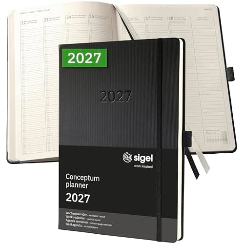 Image of SIGEL C2718 Weekly planner Conceptum 2027-1 year - A4+ - black - vertical layout - 2 pages = 1 week - hardcover - 80 gsm - 192 p. - FSC-certified