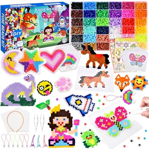 Image of DazSpirit 10000pcs Fuse Beads Craft Kit, 36 Colours 5mm Fuse Beads with 104 Pattern Sheets Arts and Crafts for Kids, Comes with Tweezers, Pegboards, Ironing Papers, Iron Bead Art Craft Kits for Kids