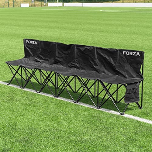 Image of FORZA Folding Portable Aluminium Team Benches | Quick & Easy Set Up | 4, 6 or 8 Seat Options | Carry Bag Included (Without Team Shelter, 4 Seater | Pro)
