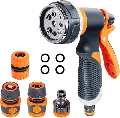 Image of Garden Hose Spray Gun Set,8 Adjustable Patterns Hose Pipe Spray Gun High Pressure Water Spray Nozzles Perfect for Watering Plants & Lawns,Shower Pets,Car Washing Includes Hose Connectors
