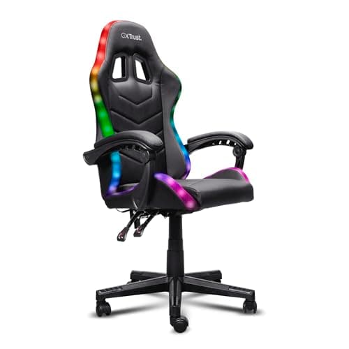 Image of GXTrust 704 Roniq Gaming PC Chair with LED Lights, 178 Colours and Effects, RGB Computer Desk Chair with Arm Rest Padding, Height Adjustable, Black