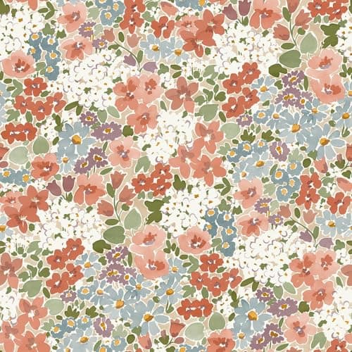 Image of Grandeco Flower Garden Painterly Style Floral Matte Finish Wallpaper for Romantic Bedrooms Hallways Dining Rooms Rust/Blue (208901)