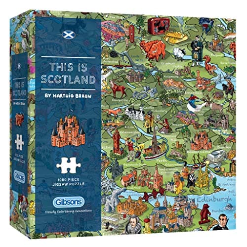 Image of Gibsons This is Scotland 1000 Piece Jigsaw Puzzle for Adults – Illustrated Attractions Map by Hartwig Braun – Scottish Landmarks & Culture – Premium Sustainable Puzzle Made in the UK/EU