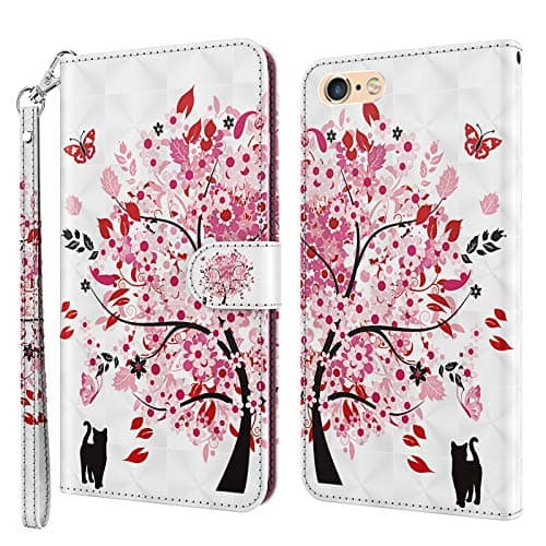Image of GLANDOTU Case for iPhone 5 /5s /SE 2016(Not for 2020),Flip Wallet PU Leather Cover with Magnetic Button, Standing Function Full-Body Protective for iPhone 5 /5s /SE 2016 Phone Cases-Tree Cat