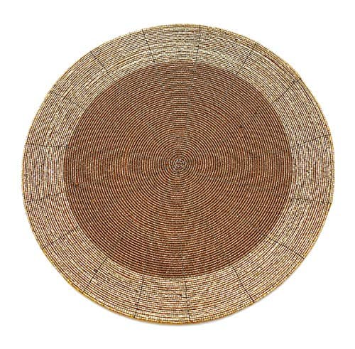 Image of Peggy Wilkins Bliss Beaded Christmas Round Place Table Mat 12" - Gold