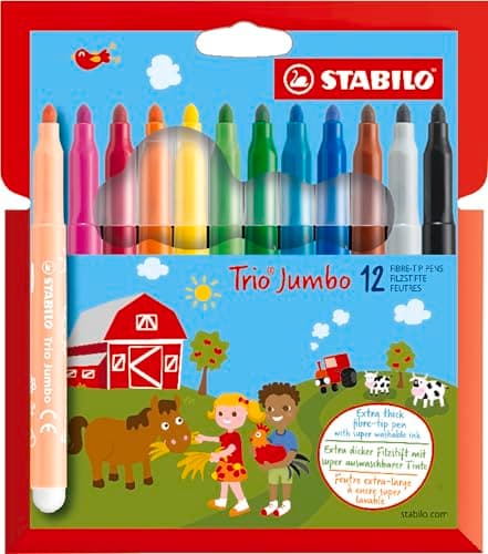 Image of STABILO Trio Jumbo - Extra-Thick Fibre-Tip Pen - Pack of 12 - Assorted Colours