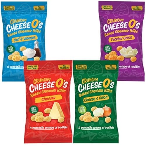 Image of CheeseO's Crunchy Baked Cheese Snacks Multipack Pack of 4x20g - Cheddar Bites, Keto Snacks, High Protein Snack, Low Carb Gluten Free Vegetarian Savoury Snack Cheese Crisps