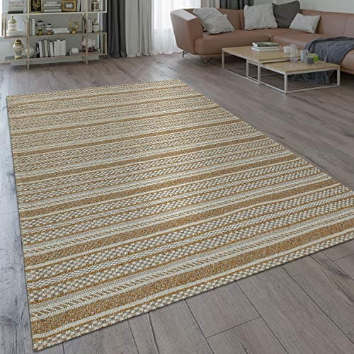 Image of Paco Home Modern Flat-Weave Rug Woven Pattern Stripes Rustic Oriental Design In Beige, Size:80x150 cm