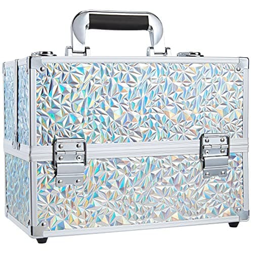 Image of Frenessa 6 Trays Makeup Box Cosmetics Case Jewelry Organiser Vanity Make Up Storage Box Beauty Train Case Lockable with Keys, Silver
