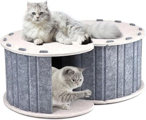 Image of pawstrip Peekaboo Cat Cave Felt Hideaway Round Donut Tunnel Bed Foldable Pet House for Multiple Cats