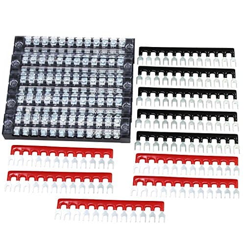 Image of HSEAMALL 5 Sets Terminal Block 12Position 600V 15A Dual Row Screw Terminal Strip With 400V 15A Red and Black Insulated Terminal Barrier Jumper Strips