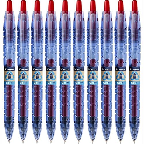 Image of Pilot Begreen B2P Retractable Gel Rollerball Pen Recycled 0.7mm Tip 0.39mm Line Red [Pack of 10]